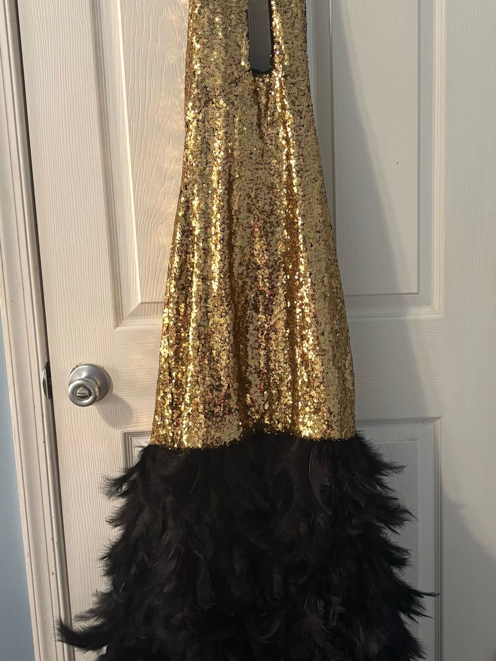 Gold Sequin Dress with Black Feathers SOLD OUT - Picture 5 of 10